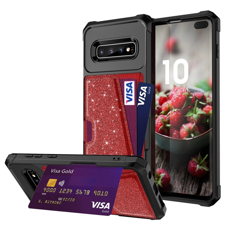 For Samsung Galaxy S10+ Glitter Magnetic Card Bag Phone Case