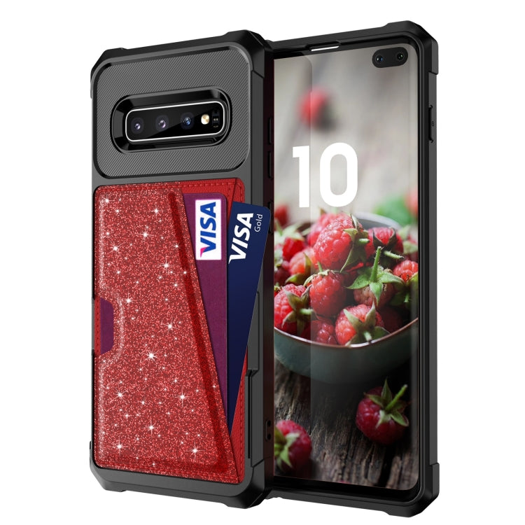 For Samsung Galaxy S10+ Glitter Magnetic Card Bag Phone Case