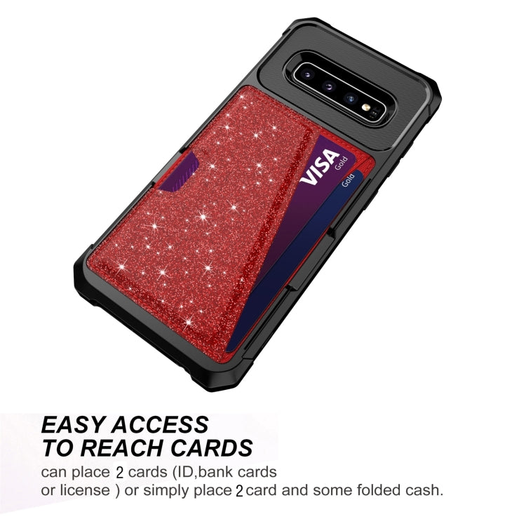 For Samsung Galaxy S10+ Glitter Magnetic Card Bag Phone Case
