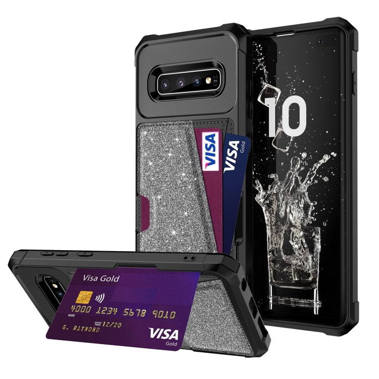For Samsung Galaxy S10+ Glitter Magnetic Card Bag Phone Case