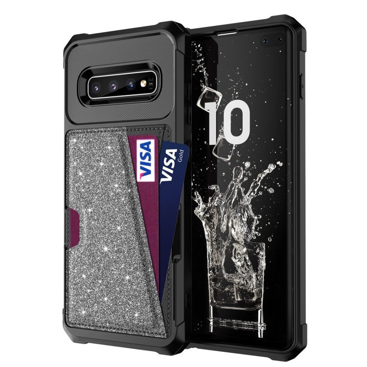 For Samsung Galaxy S10+ Glitter Magnetic Card Bag Phone Case