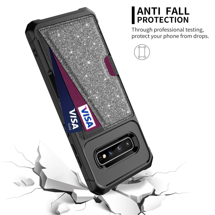 For Samsung Galaxy S10+ Glitter Magnetic Card Bag Phone Case