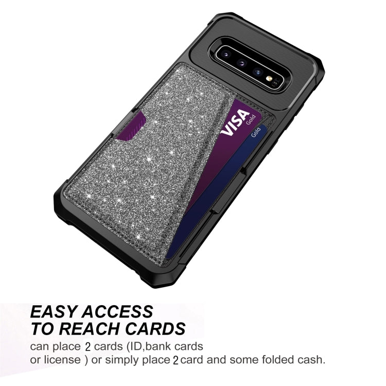 For Samsung Galaxy S10+ Glitter Magnetic Card Bag Phone Case