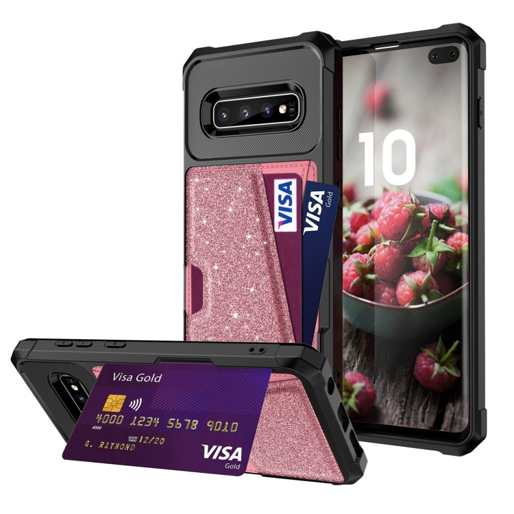 For Samsung Galaxy S10+ Glitter Magnetic Card Bag Phone Case