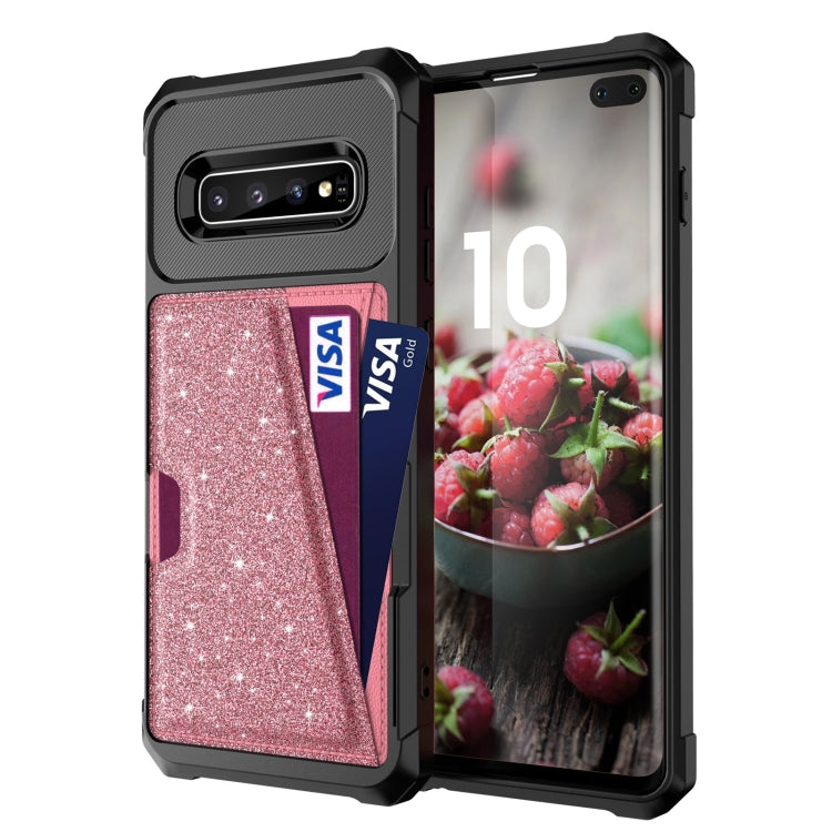 For Samsung Galaxy S10+ Glitter Magnetic Card Bag Phone Case