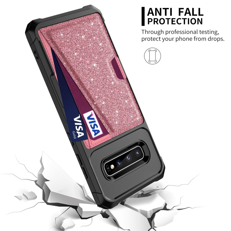 For Samsung Galaxy S10+ Glitter Magnetic Card Bag Phone Case