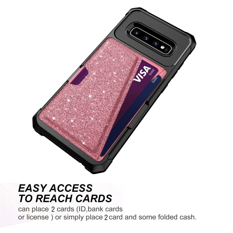 For Samsung Galaxy S10+ Glitter Magnetic Card Bag Phone Case