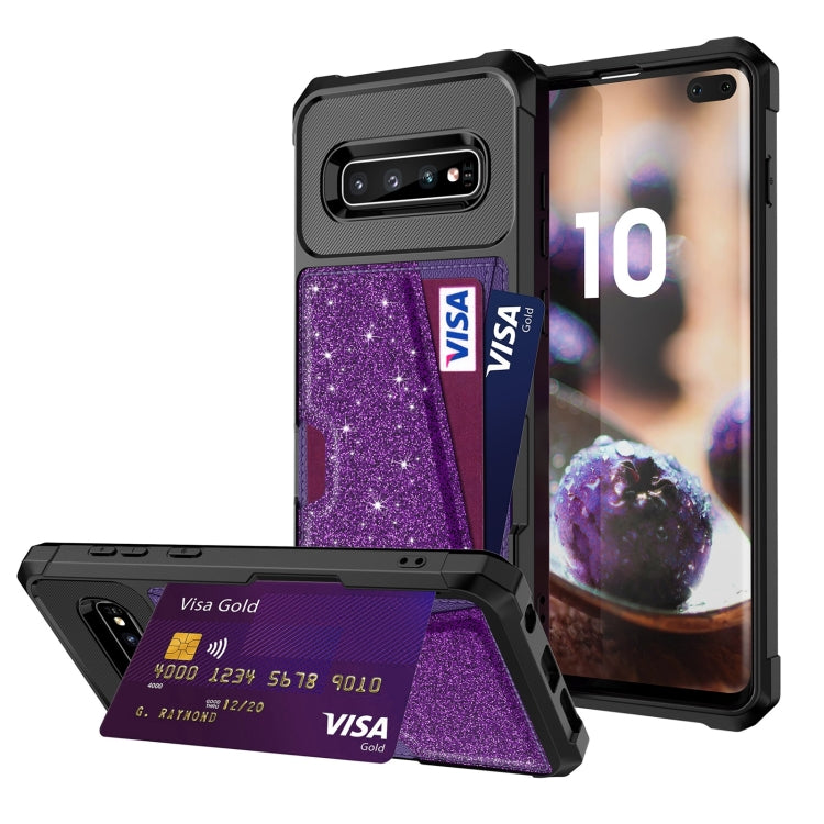 For Samsung Galaxy S10+ Glitter Magnetic Card Bag Phone Case