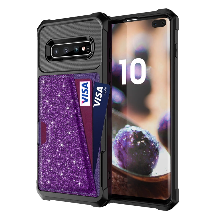 For Samsung Galaxy S10+ Glitter Magnetic Card Bag Phone Case
