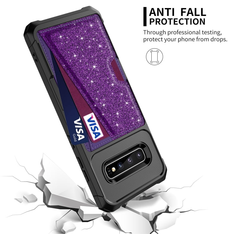 For Samsung Galaxy S10+ Glitter Magnetic Card Bag Phone Case