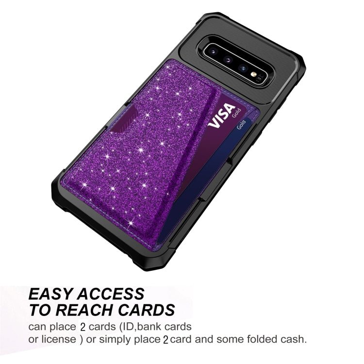For Samsung Galaxy S10+ Glitter Magnetic Card Bag Phone Case