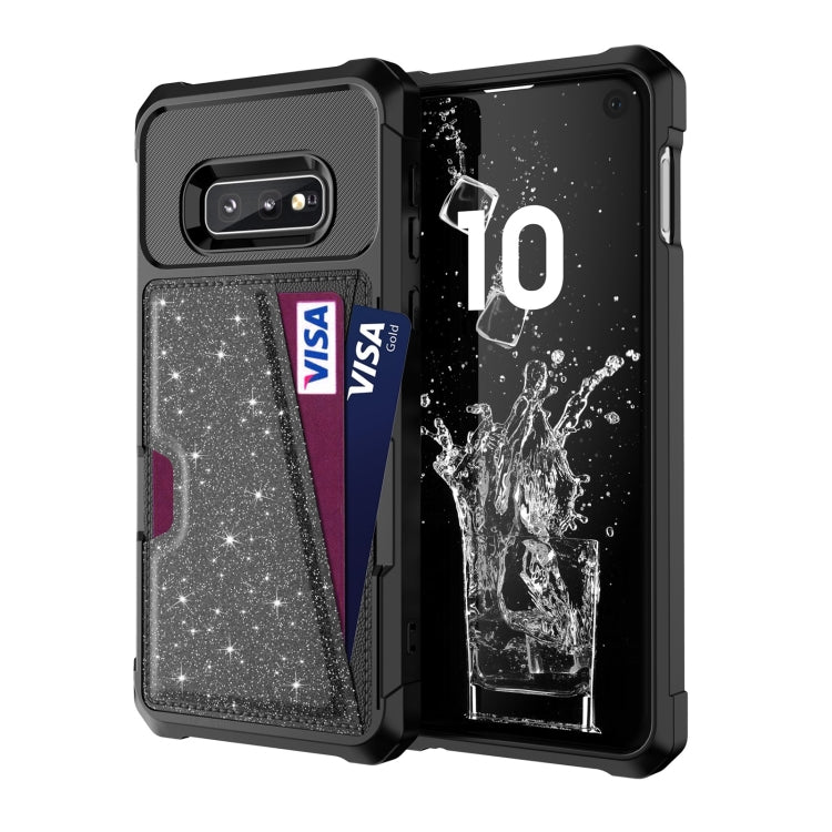 For Samsung Galaxy S10e Glitter Magnetic Card Bag Phone Case