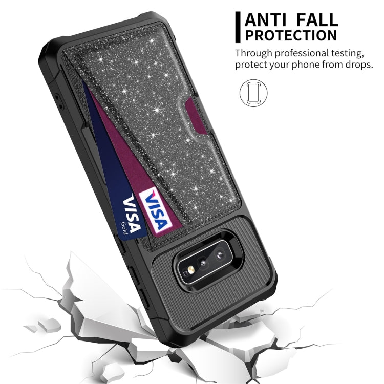 For Samsung Galaxy S10e Glitter Magnetic Card Bag Phone Case