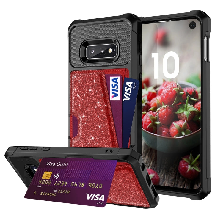 For Samsung Galaxy S10e Glitter Magnetic Card Bag Phone Case