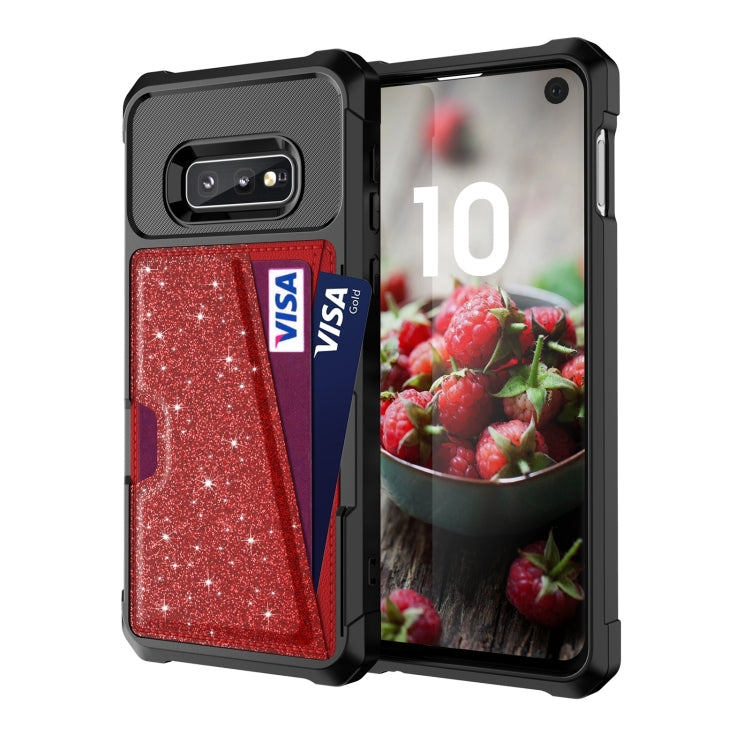 For Samsung Galaxy S10e Glitter Magnetic Card Bag Phone Case