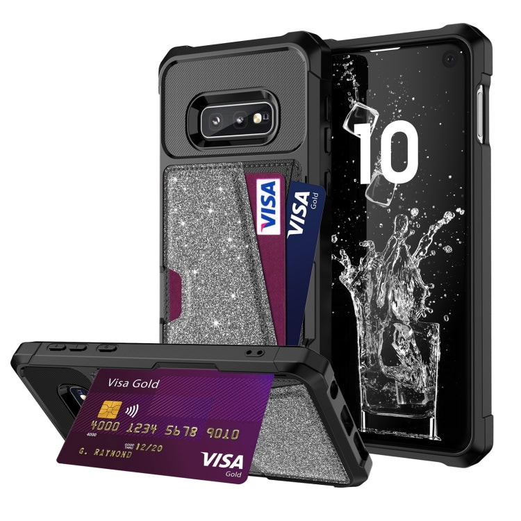 For Samsung Galaxy S10e Glitter Magnetic Card Bag Phone Case