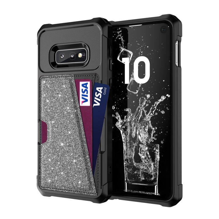 For Samsung Galaxy S10e Glitter Magnetic Card Bag Phone Case