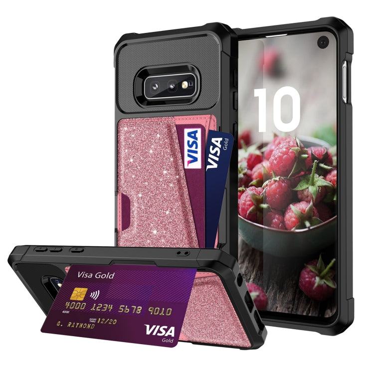 For Samsung Galaxy S10e Glitter Magnetic Card Bag Phone Case