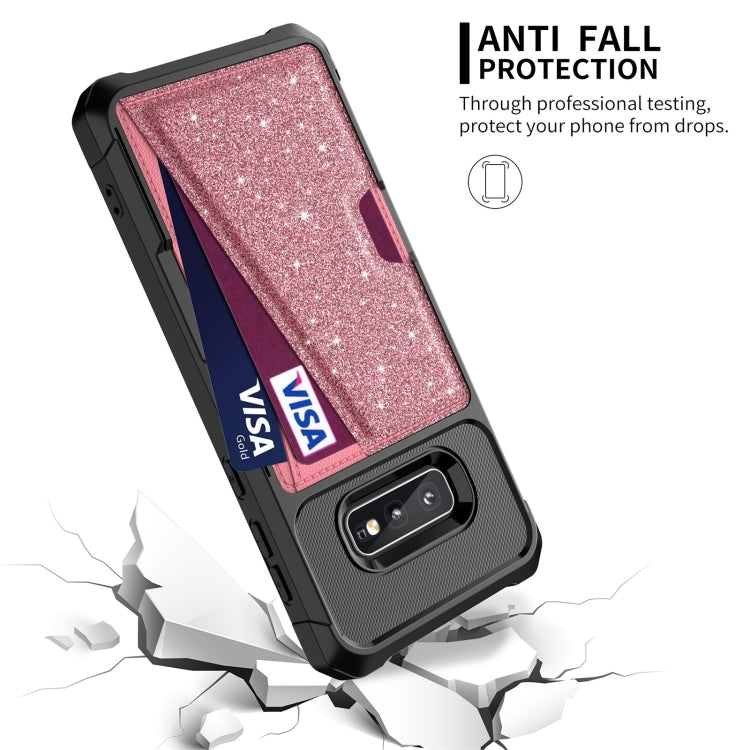 For Samsung Galaxy S10e Glitter Magnetic Card Bag Phone Case