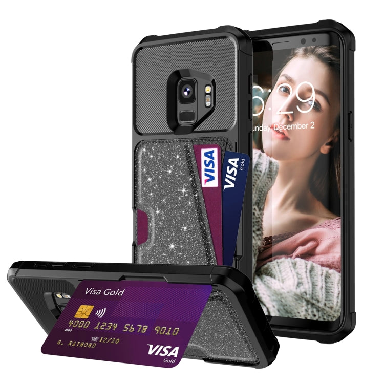 For Samsung Galaxy S9 Glitter Magnetic Card Bag Phone Case