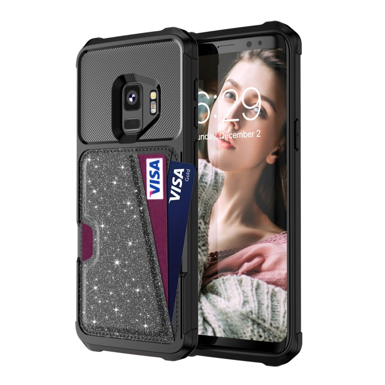 For Samsung Galaxy S9 Glitter Magnetic Card Bag Phone Case