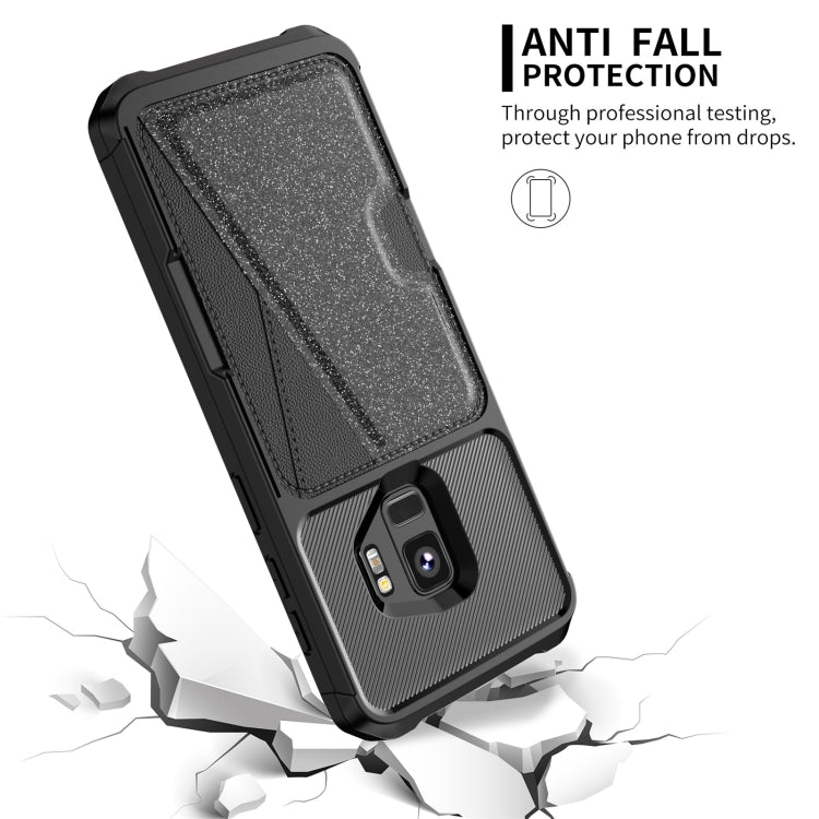 For Samsung Galaxy S9 Glitter Magnetic Card Bag Phone Case