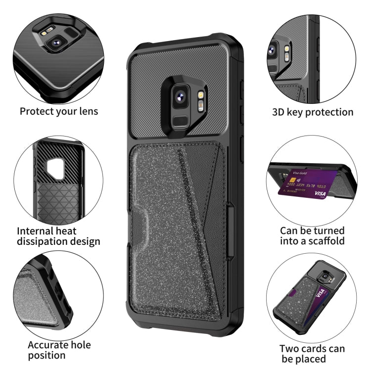 For Samsung Galaxy S9 Glitter Magnetic Card Bag Phone Case