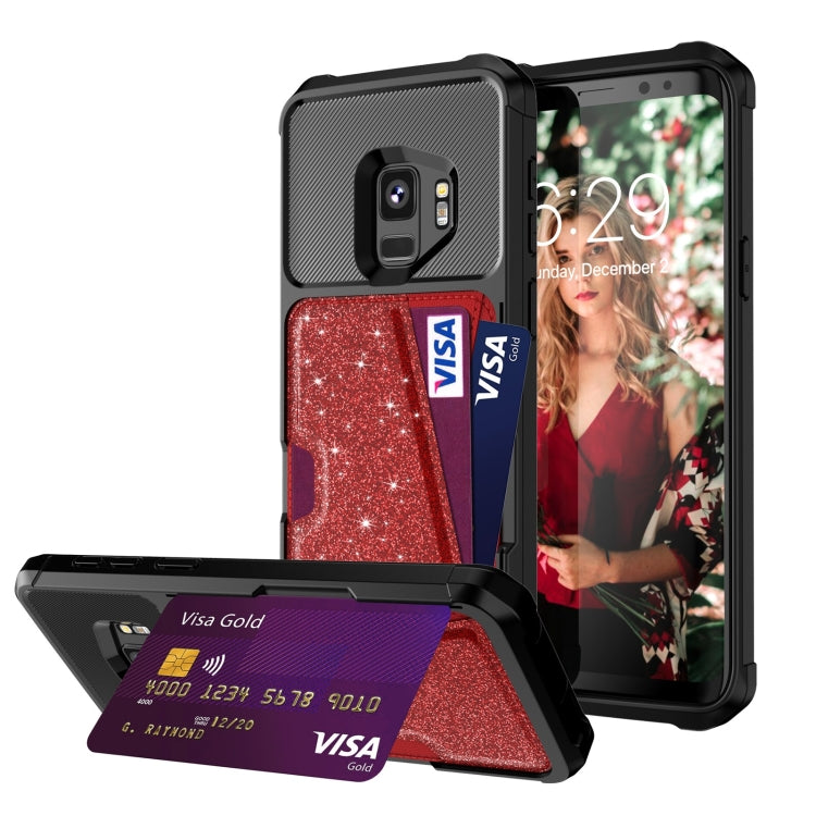 For Samsung Galaxy S9 Glitter Magnetic Card Bag Phone Case