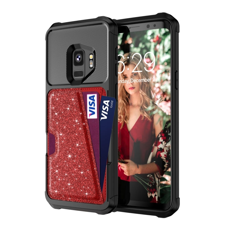 For Samsung Galaxy S9 Glitter Magnetic Card Bag Phone Case