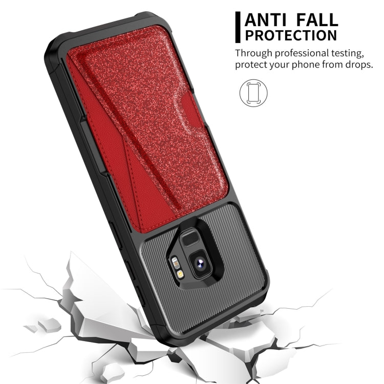 For Samsung Galaxy S9 Glitter Magnetic Card Bag Phone Case