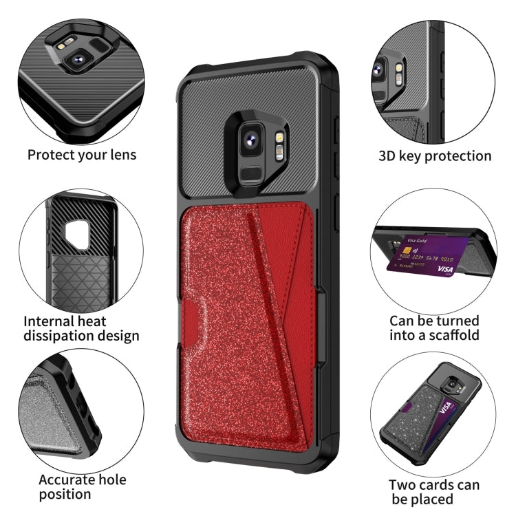 For Samsung Galaxy S9 Glitter Magnetic Card Bag Phone Case