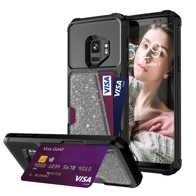 For Samsung Galaxy S9 Glitter Magnetic Card Bag Phone Case