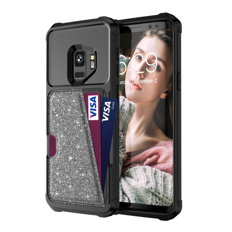 For Samsung Galaxy S9 Glitter Magnetic Card Bag Phone Case
