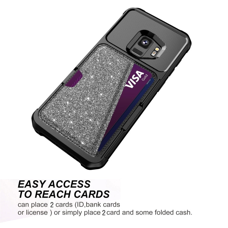 For Samsung Galaxy S9 Glitter Magnetic Card Bag Phone Case