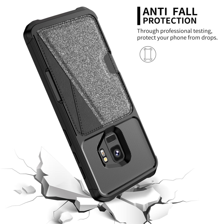 For Samsung Galaxy S9 Glitter Magnetic Card Bag Phone Case