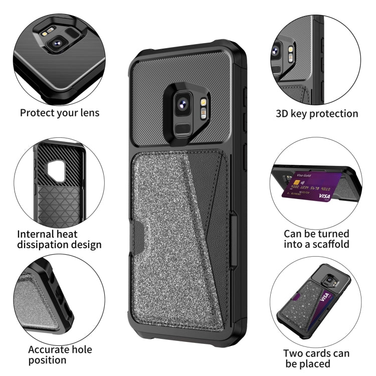 For Samsung Galaxy S9 Glitter Magnetic Card Bag Phone Case