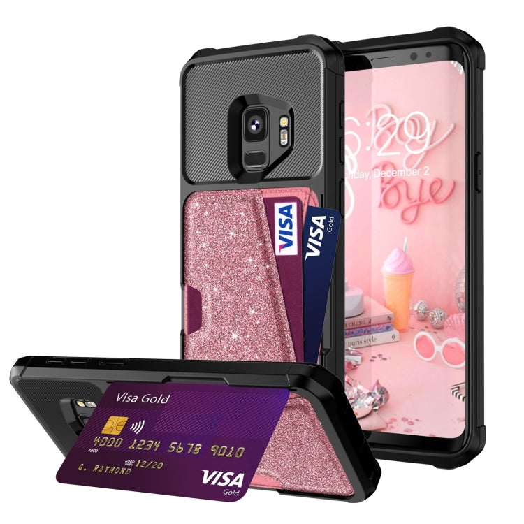 For Samsung Galaxy S9 Glitter Magnetic Card Bag Phone Case