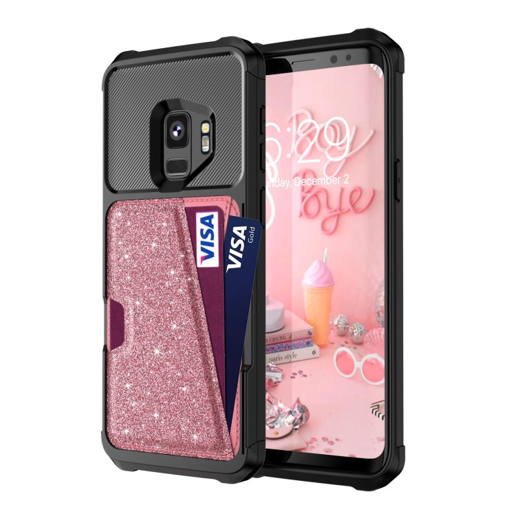 For Samsung Galaxy S9 Glitter Magnetic Card Bag Phone Case