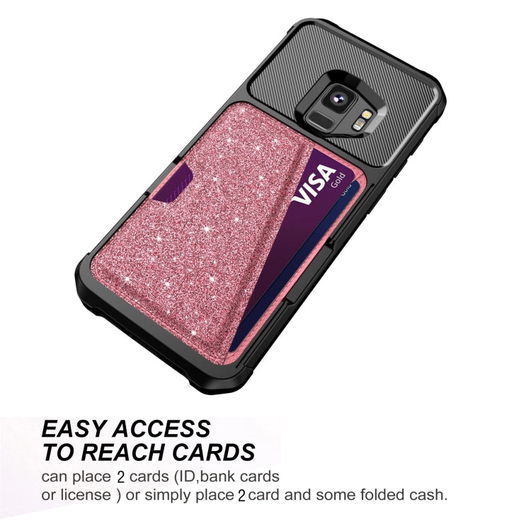 For Samsung Galaxy S9 Glitter Magnetic Card Bag Phone Case