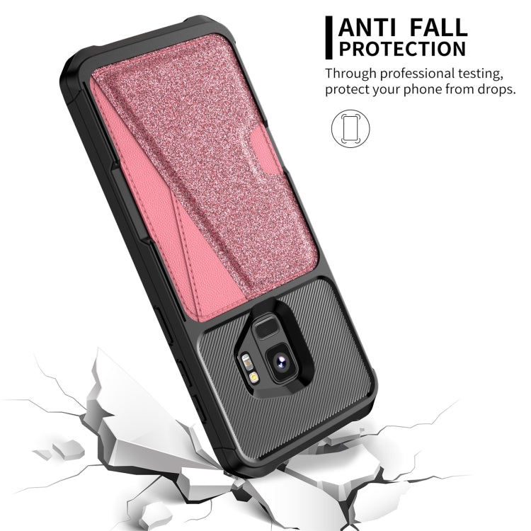 For Samsung Galaxy S9 Glitter Magnetic Card Bag Phone Case