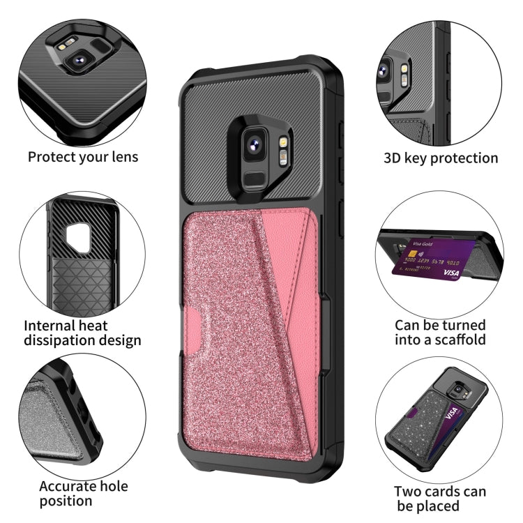 For Samsung Galaxy S9 Glitter Magnetic Card Bag Phone Case