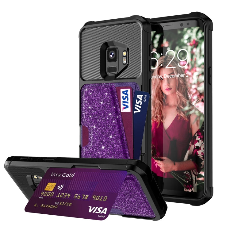 For Samsung Galaxy S9 Glitter Magnetic Card Bag Phone Case