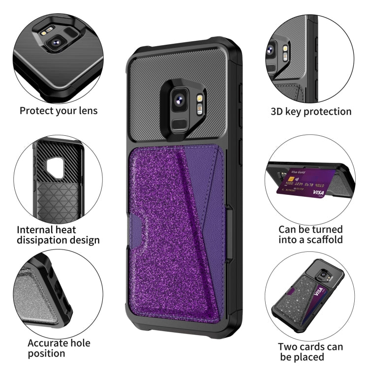 For Samsung Galaxy S9 Glitter Magnetic Card Bag Phone Case