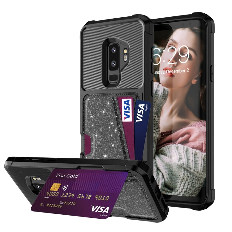 For Samsung Galaxy S9+ Glitter Magnetic Card Bag Phone Case