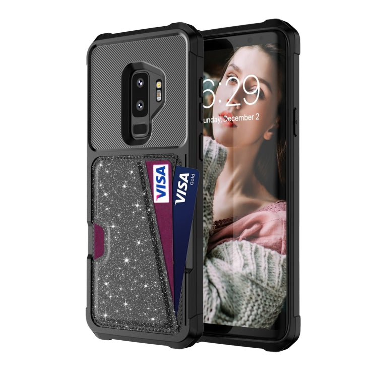 For Samsung Galaxy S9+ Glitter Magnetic Card Bag Phone Case