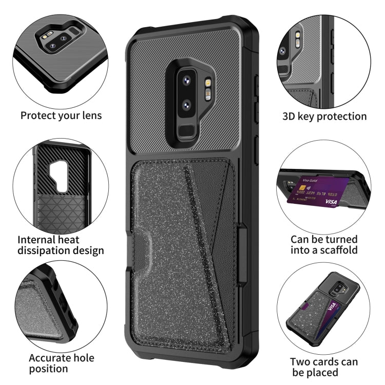 For Samsung Galaxy S9+ Glitter Magnetic Card Bag Phone Case