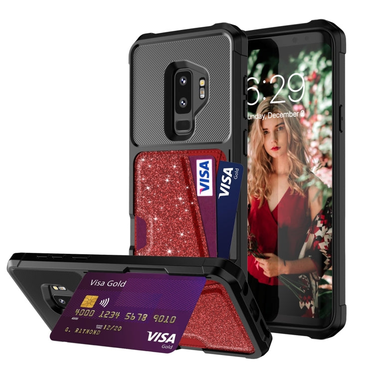 For Samsung Galaxy S9+ Glitter Magnetic Card Bag Phone Case