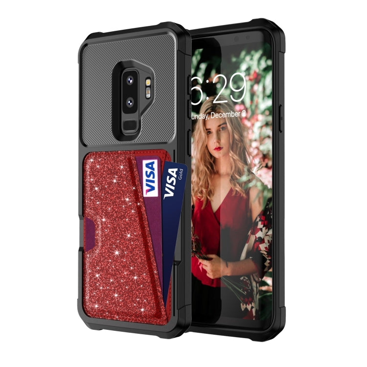 For Samsung Galaxy S9+ Glitter Magnetic Card Bag Phone Case