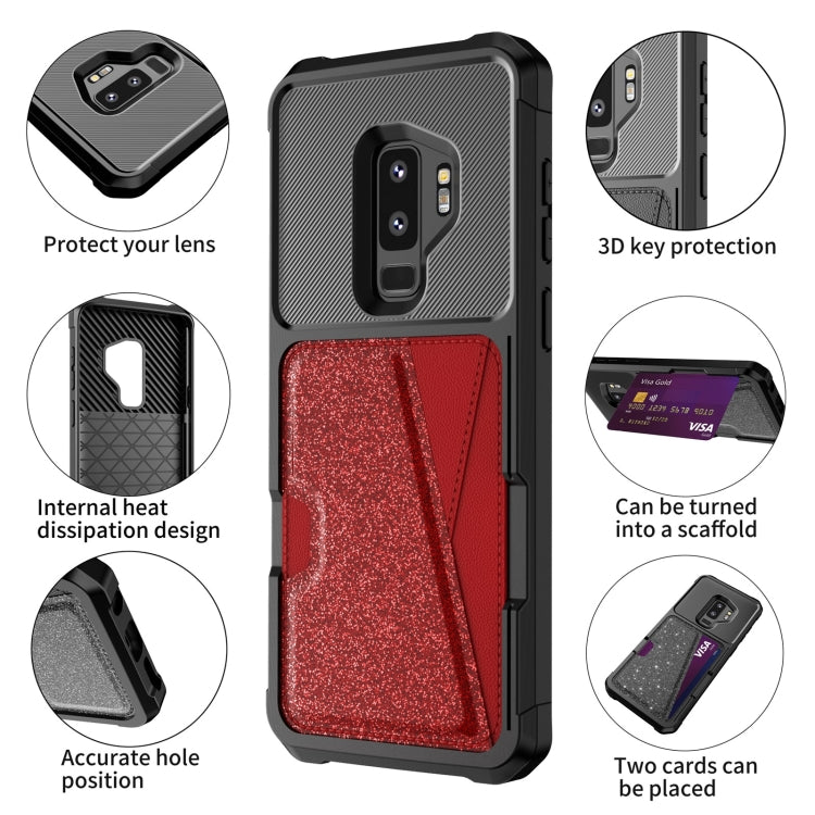 For Samsung Galaxy S9+ Glitter Magnetic Card Bag Phone Case
