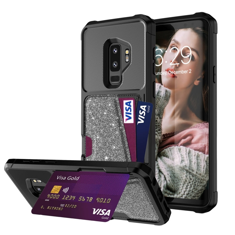 For Samsung Galaxy S9+ Glitter Magnetic Card Bag Phone Case